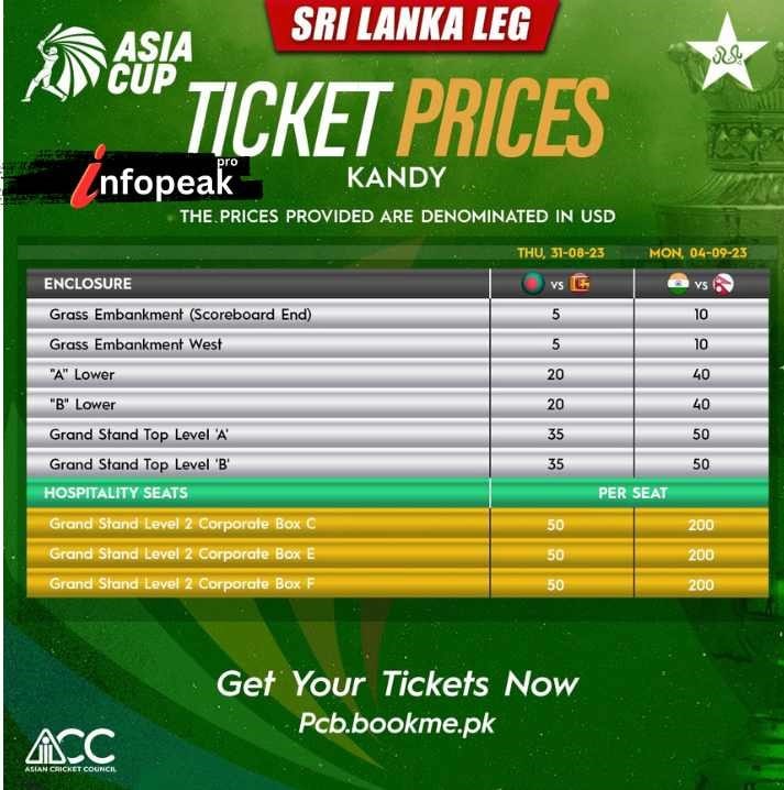 Asia cup 2023 ticket price