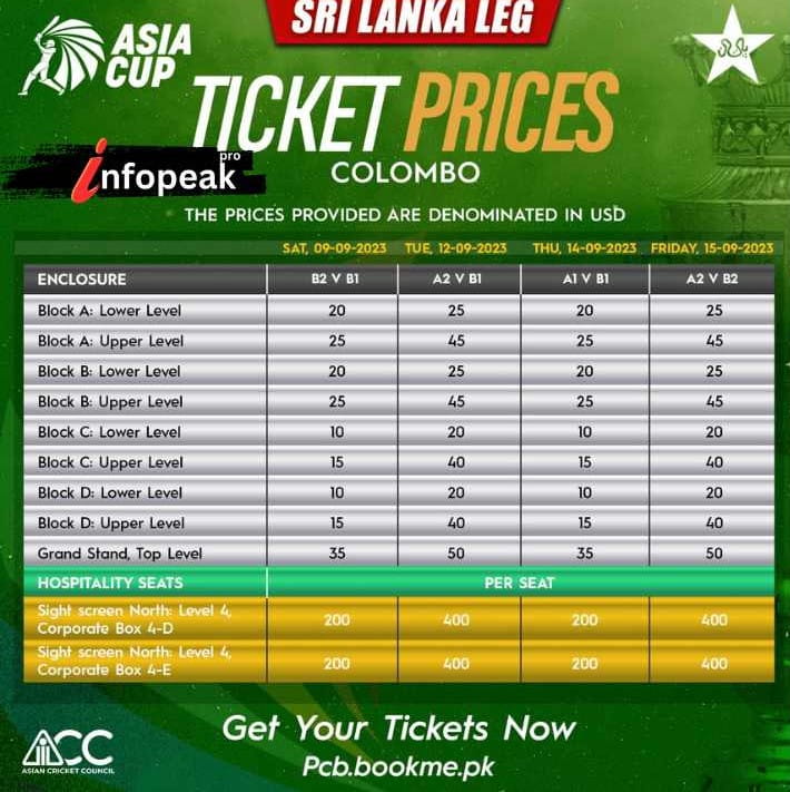 Asia cup ticket price